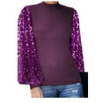 thumbnail image 1 of Women's Confetti Sequin Balloon Long Sleeve Mock Neck Pullover Sweatshirt, Purple, XX-Large, 1 of 7