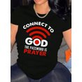 thumbnail image 1 of Women's Connect To God Prayer Graphic T‑Shirt, Faith Religious Wifi Quote Short Sleeve Crew Neck Casual Tee, 1 of 14