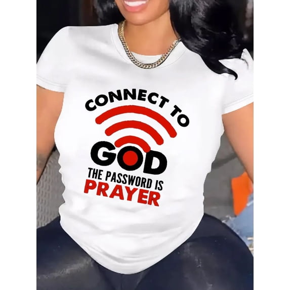 Women's Connect To God Prayer Graphic T‑Shirt, Faith Religious Wifi Quote Short Sleeve Crew Neck Casual Tee