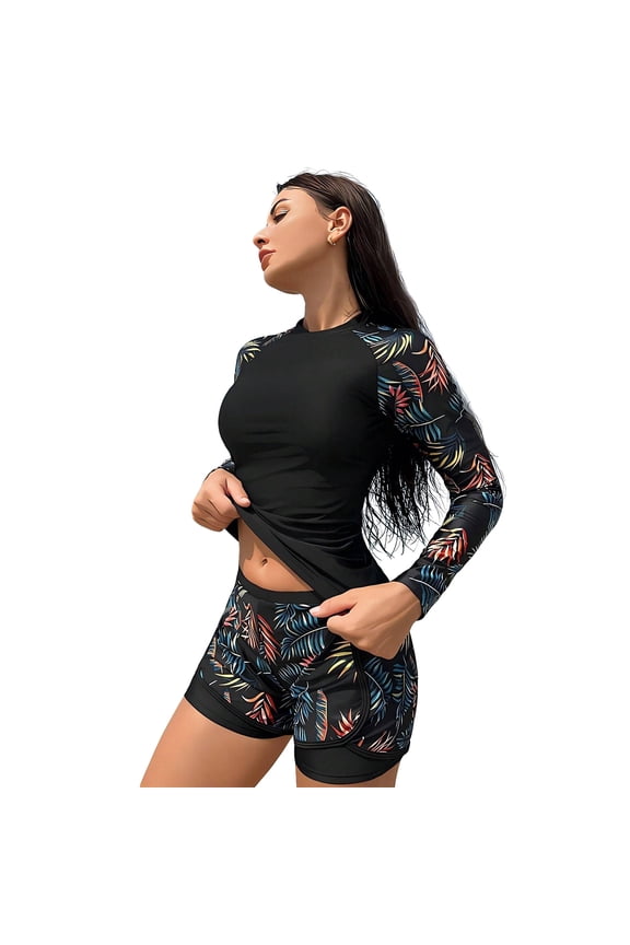 Women's Conservative One-Piece Swimsuit – Long Sleeve Sun Protection UPF 50 Gradient Swimsuit, Surfing Swimsuit