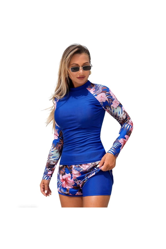 Women's Conservative One-Piece Swimsuit – Long Sleeve Sun Protection UPF 50 Gradient Swimsuit, Surfing Swimsuit