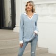 thumbnail image 1 of Women's Contrast Collared Shirts Casual Long Sleeve Ribbed Fall Tops Lightweight Tunic Sweaters, 1 of 3