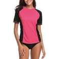 thumbnail image 1 of Women's Contrast Color Rash Guard Swimwear UPF 50+ Stretch Surfing Top Swim Shirt, 1 of 4