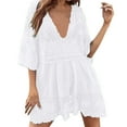 thumbnail image 1 of Women's Contrast Lace Bathing Suit Cover Up V-Neck Swimsuit Coverups Loose Swimwear Beach Dress Beachwear, 1 of 7