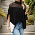 thumbnail image 1 of Women's Contrast Mesh Half Cape Sleeve Blouse Loose Fit Tops (Black XXXXS), 1 of 5