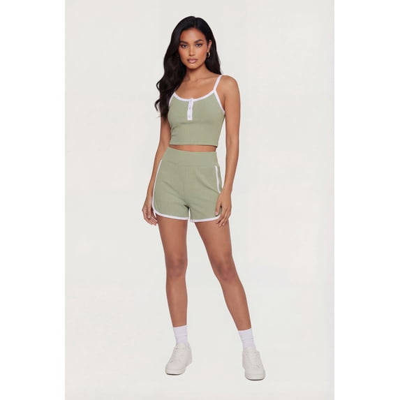 Women's Contrast Piping Ribbed Dolphin Shorts