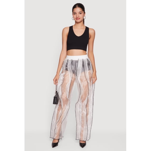 Women's Contrast Ruffle Trim Organza Pants