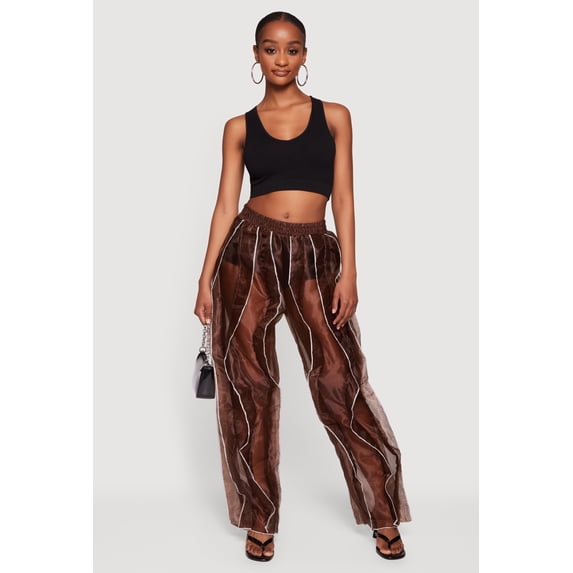 Women's Contrast Ruffle Trim Organza Pants