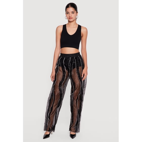 Women's Contrast Ruffle Trim Organza Pants