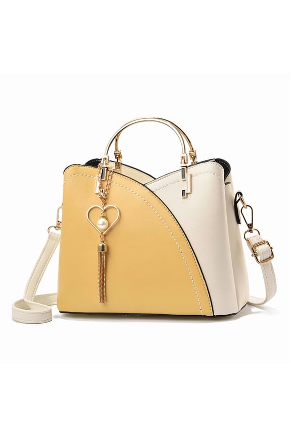 Women's Contrast Stitching Tassels Handbag Fashion Color Block Leather Small Crossbody Handle Tote Shoulder Bags