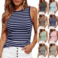thumbnail image 1 of Women's Contrast Striped Slim Fitted Tank Tops Ribbed Knit Round Neck Side Ruched Sleeveless Shirts Summer Blouses Casual Daily Outfits ,XXL,Navy, 1 of 5