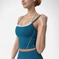 thumbnail image 1 of Women's Contrast Trim Cropped Tank Top with Square Neck and Spaghetti Straps - Small, Blue, 1 of 7