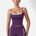 thumbnail image 1 of Women's Contrast Trim Cropped Tank Top with Square Neck and Spaghetti Straps - Small, Purple, 1 of 7