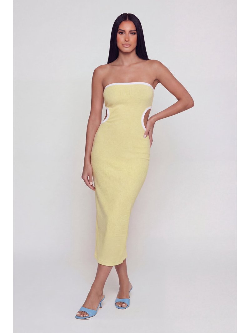 Women's Contrast Trim Cutout Side Tube Midi Dress
