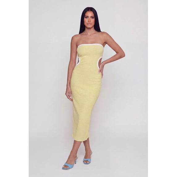 Women's Contrast Trim Cutout Side Tube Midi Dress