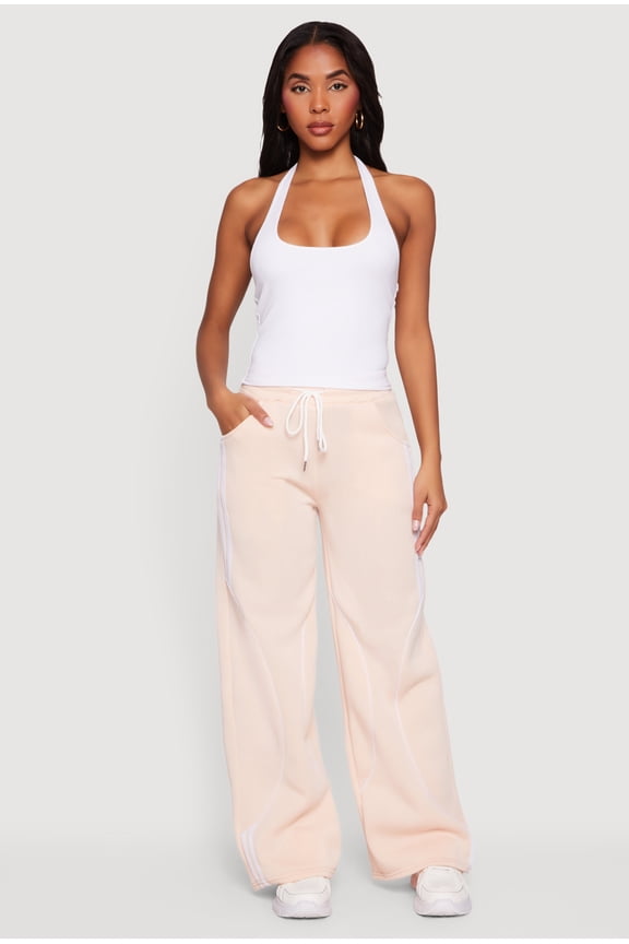 Women's Contrast Trim Drawstring Waist Wide Leg Sweatpants