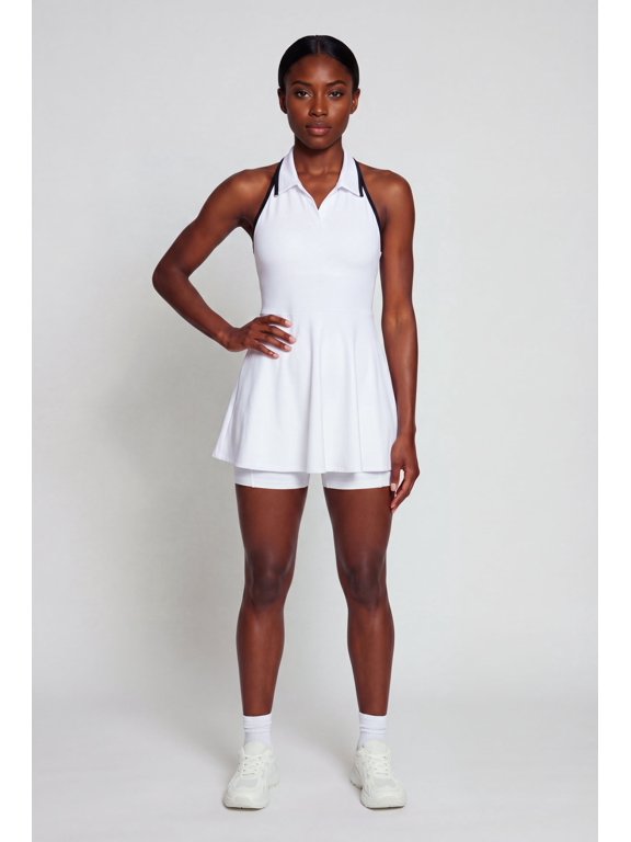 Women's Contrast Trim Halter Tennis Dress with Shorts Lining