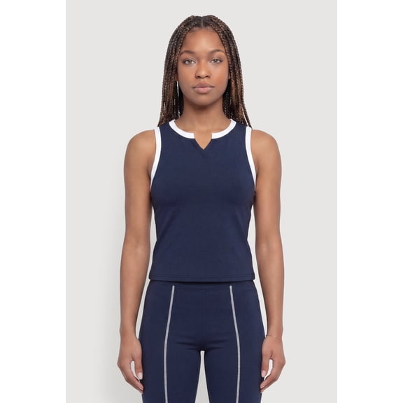 Women's Contrast Trim Notch Neck Crop Top