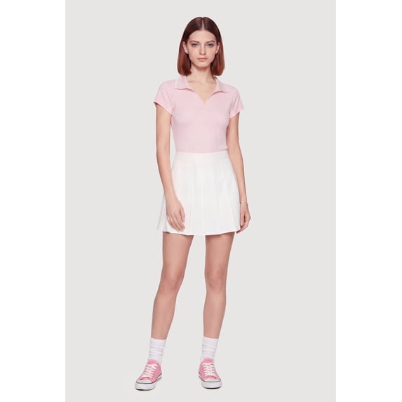Women's Contrast Trim Rib Knit Polo Top