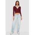 thumbnail image 1 of Women's Contrast Trim Ribbed Knit Cropped Polo Shirt, 1 of 4