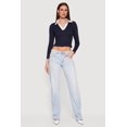 thumbnail image 1 of Women's Contrast Trim Ribbed Knit Cropped Polo Shirt, 1 of 4