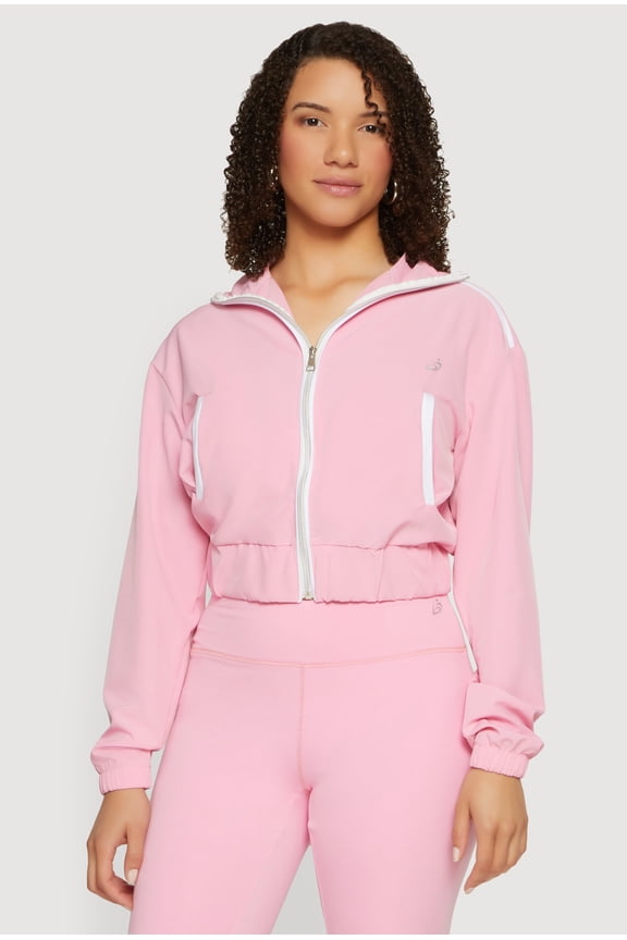 Women's Contrast Trim Zip Front Cropped Track Jacket