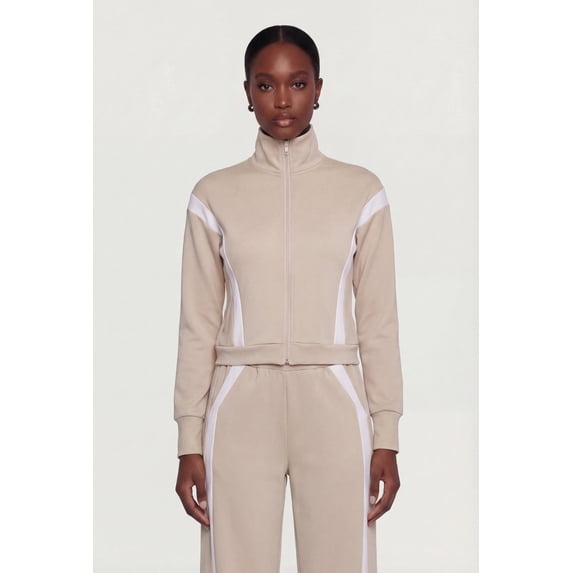 Women's Contrast Trim Zip Front Mock Neck Active Jacket