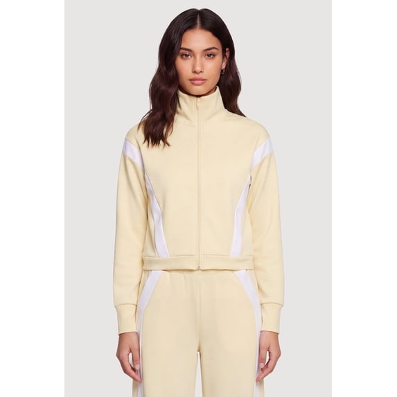 Women's Contrast Trim Zip Front Mock Neck Active Jacket