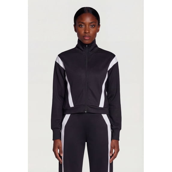 Women's Contrast Trim Zip Front Mock Neck Active Jacket
