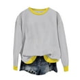 thumbnail image 1 of Women's Contrasting Color Round Neck Long Sleeve Casual Sweatshirt, Soft Cotton Pullover Top with Contrast Cuffs and Double Needle Stitching for Autumn Winter, Daily Wear and Party Outfits Grey XXL, 1 of 2