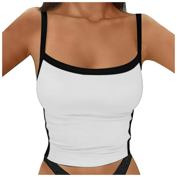 Women's Contrasting Color Slim Fit Backless And Navel Short Suspender Shirt Casual Vest Suspender