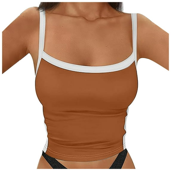 Women's Contrasting Color Slim Fit Backless And Navel Short Suspender Shirt Casual Vest Suspender