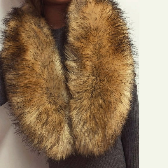 Women's Convertible Faux Fur Collar, Detachable Plush Scarf Wrap with Button Closure, Elegant Winter Coat Accessory and Stand Alone Fur Collar - B