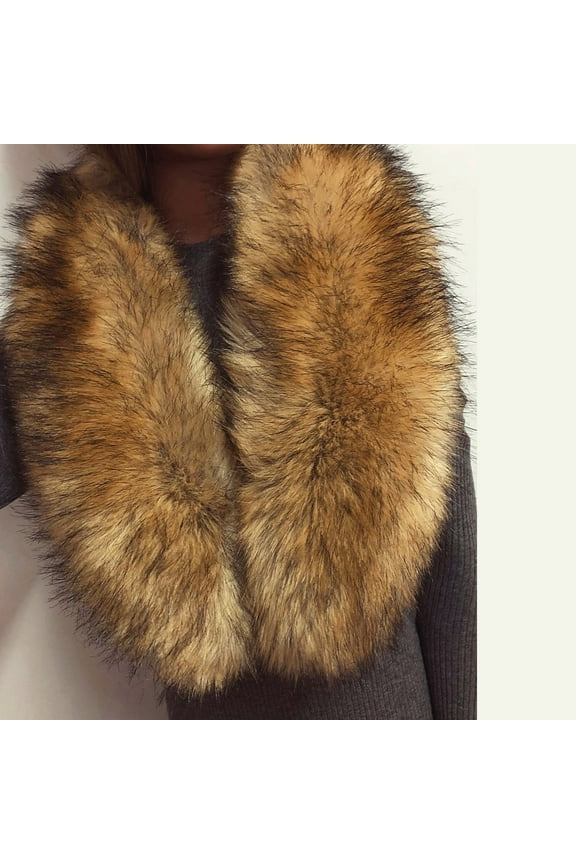 Women's Convertible Faux Fur Collar, Detachable Plush Scarf Wrap with Button Closure, Elegant Winter Coat Accessory and Stand Alone Fur Collar - B