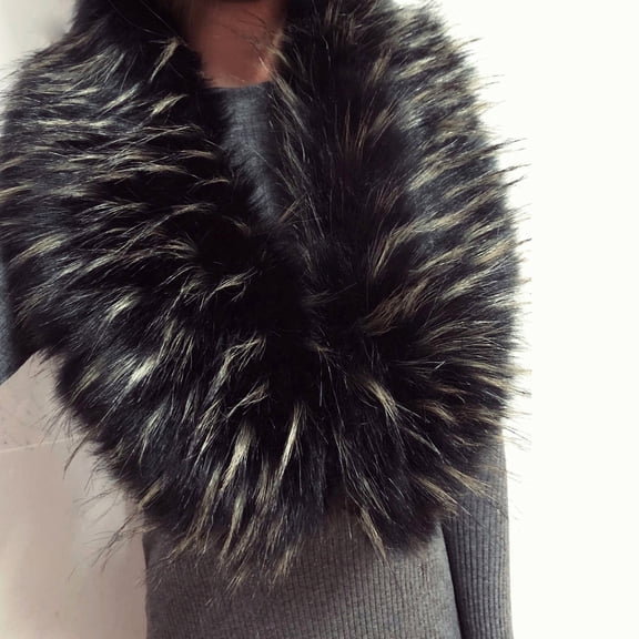 Women's Convertible Faux Fur Collar, Detachable Plush Scarf Wrap with Button Closure, Elegant Winter Coat Accessory and Stand Alone Fur Collar - E