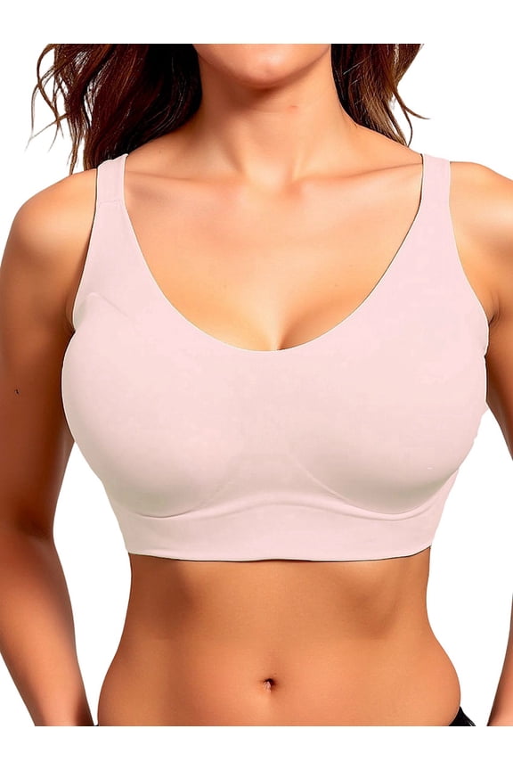 Women's Convertible Multi-Wear Back Seamless Plus Size Lift Support Wireless Bra Pink L