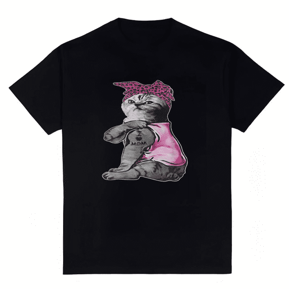 Women's Cool Cat with Pink Bandana and Tank Top T-Shirt S-4XL