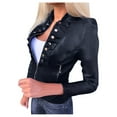 thumbnail image 1 of Women's Cool Faux Leather Jacket - Long-Sleeve Zipper Front Fitted Short Fall Coat, Dark Blue, L, 1 of 4