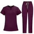 thumbnail image 1 of Women's Cool Stretch V-Neck Top and Cargo Pant Scrub Set with Regular and Petite Sizes 2025 Wine XL, 1 of 4