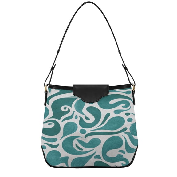 Women's Cool Tone Fluid Art Print Shoulder Bag, Large Capacity Casual Handbag with Detachable Strap & Magnetic Closure, PU Leather Trim Tote Purse for Work Travel Daily Use