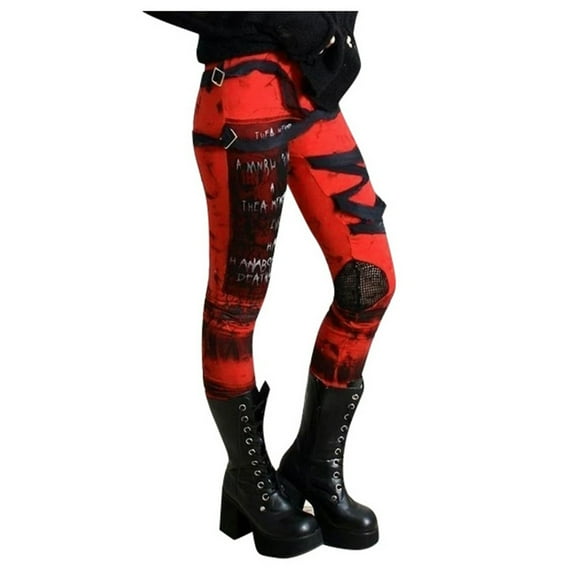 Women's Cool Ultra Gathered Pants Gothic Rocker Distressed Punk Tie Leggings
