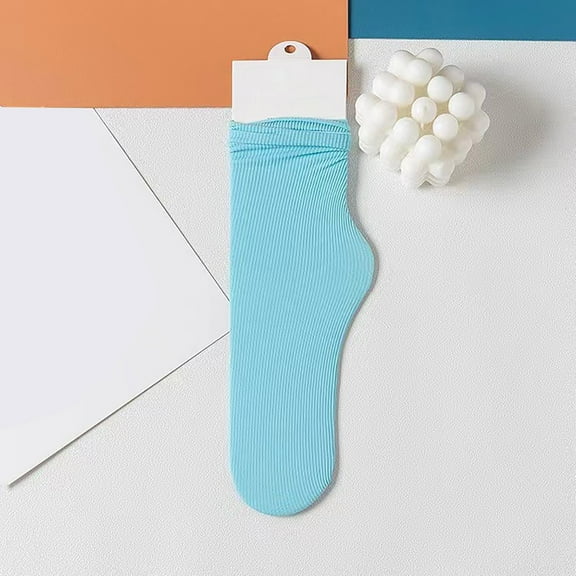 Women's Cooling Ice Socks, 24 Color Options Thin Ankle Socks, Velvet Breathable Pile Stockings with Non-Slip Heel, Fashion Mid Tube Stackable Socks for Women, Soft Stretchable Everyday Socks - Blue2