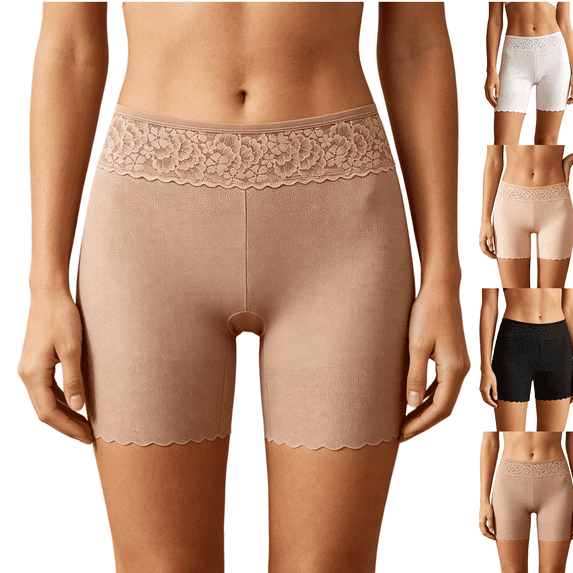 Women's Cooling Mesh Lace Slip Shorts for Under Dresses Anti Chafing, Anti-Roll Lace, Soft Breathable Skin-Friendly,Light Brown 2XL