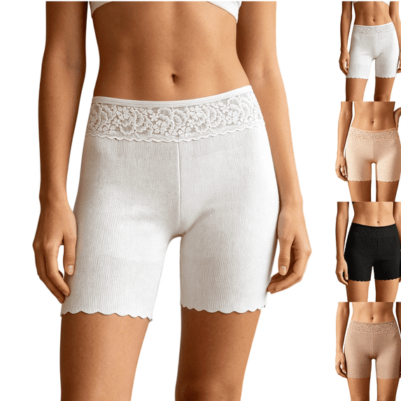Women's Cooling Mesh Lace Slip Shorts for Under Dresses Anti Chafing, Anti-Roll Lace, Soft Breathable Skin-Friendly,White 2XL