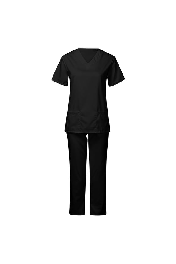 Women's Cooling Scrub Set Solid Stretch V Neck Short Sleeve and Straight-Leg Pants Medical Uniform Workwear