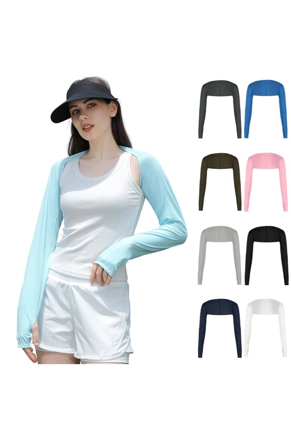Women's Cooling Shawl Arm Sleeve with Finger Hole Anti-UV Sun Protection Shrug for Golf & Outdoor Sports Black