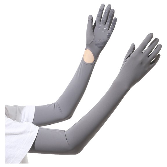 Women's Cooling UV Arm Sleeves UPF 50+ Sun Protection, Dark Gray, Breathable Moisture Wicking for Outdoor Running Cycling, Touch Screen Fingers, Non-Slip Grip