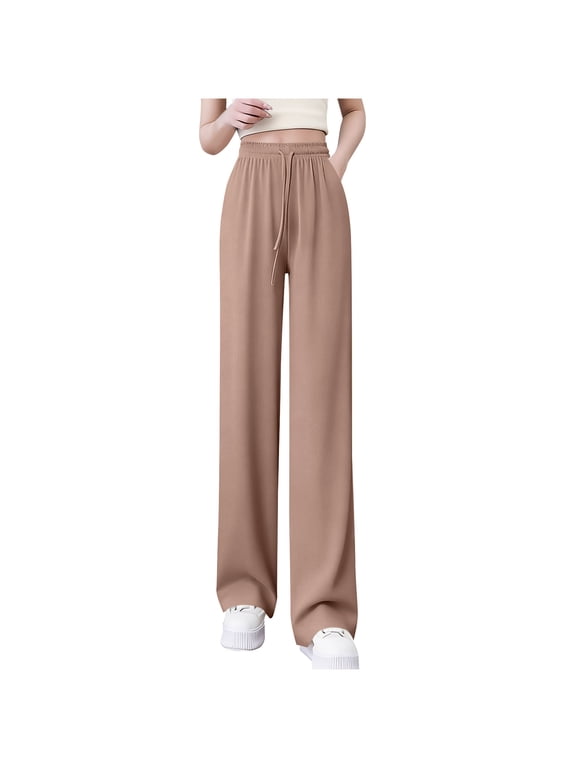 Women's Cooling loungewear Pants, High Waisted Drape Pants with Drawstring, Lightweight Straight Leg Trousers, Breathable Summer Pants for Women, Elastic Waist Casual Pants