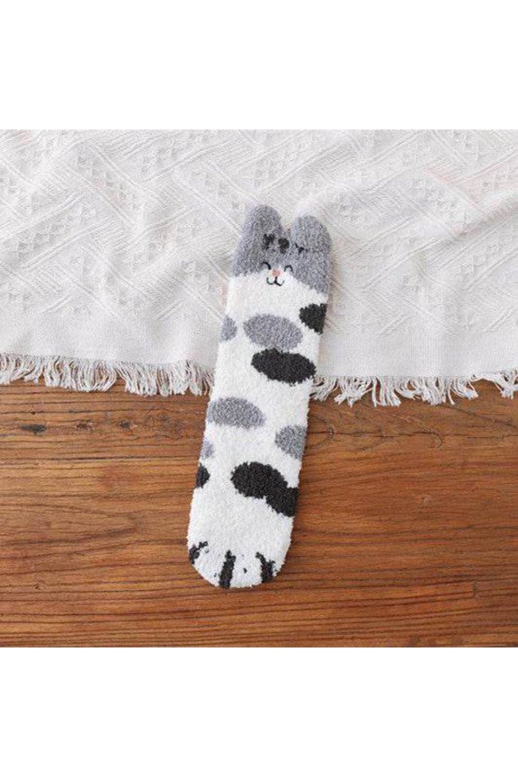 Women's Coral Fleece Cat Paw Pattern Kawaii Thick Warm Socks