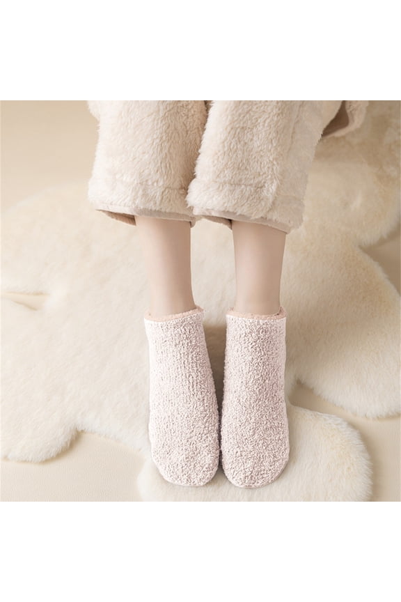 Women's Coral Fleece Mid Calf Socks, Plush Soft Socks with Non-Slip Silicone Dots, Thickened Towel Socks for Home, Sleeping, Indoor Lounging, Winter Warm Floor Socks for Chilly Weather